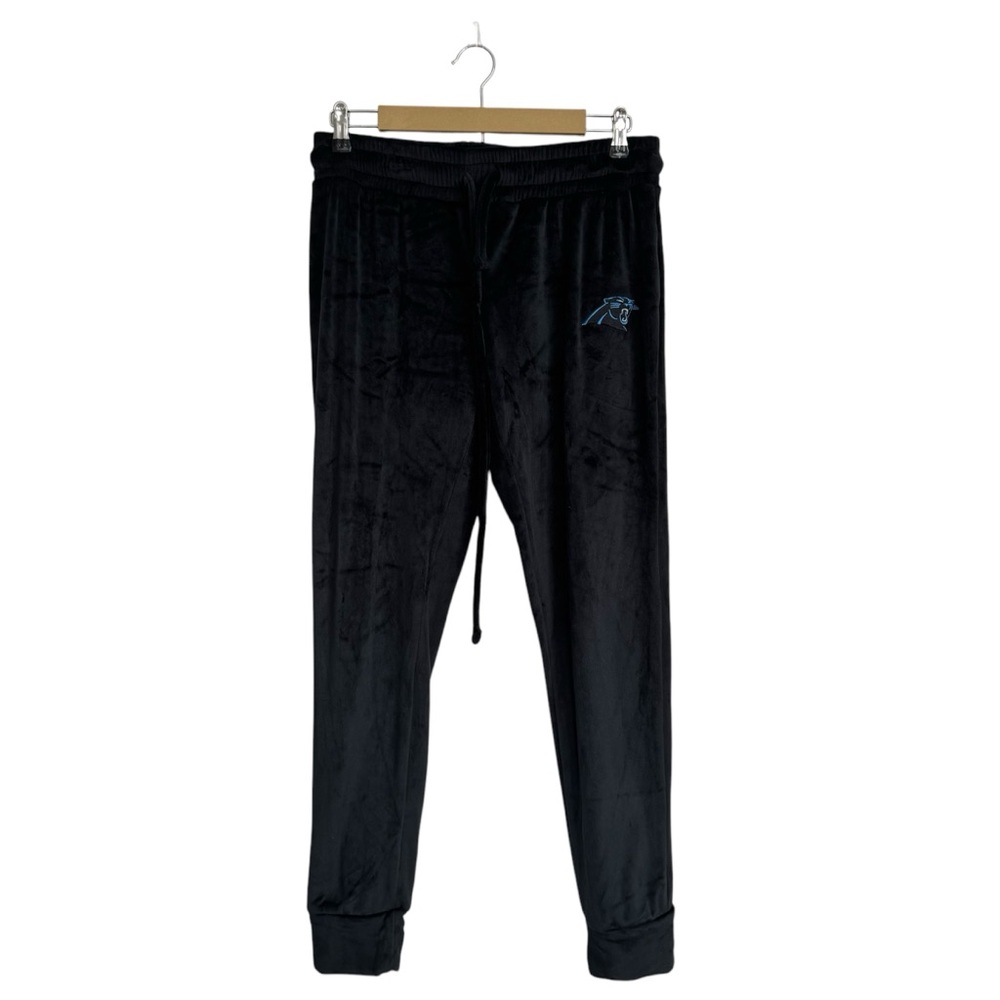 NFL Carolina Panthers Velour‎ Elastic Waist Medium Women Jogger Pants Bla…